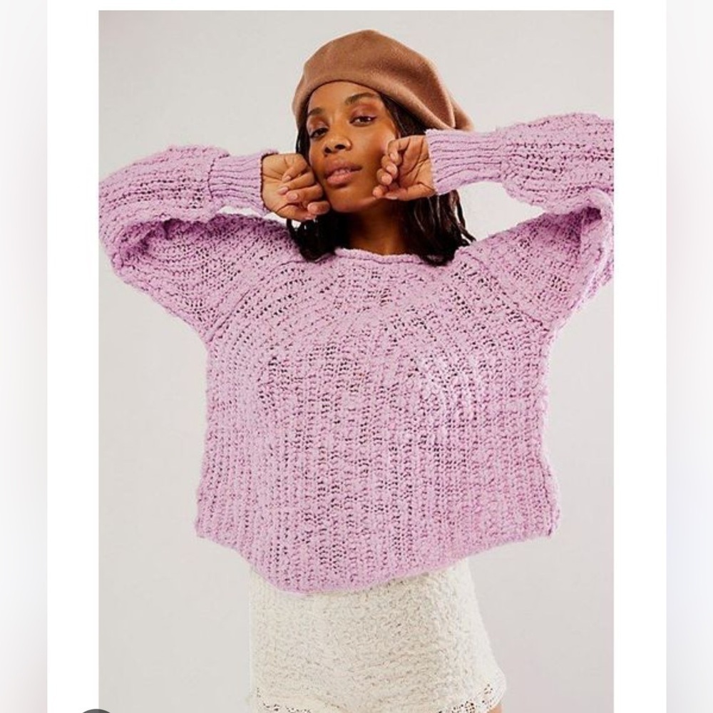 Free people in a swirl pink lilac knit sweater nwt Xs